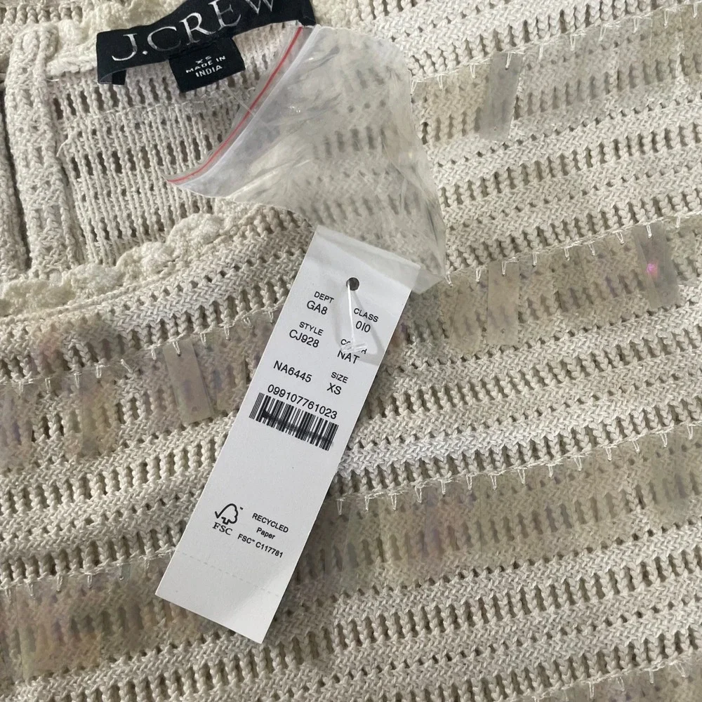 NWT!! J. CREW Crochet Shirt Shimmery Sequins Knit Party Glam Preppy X-Small‎